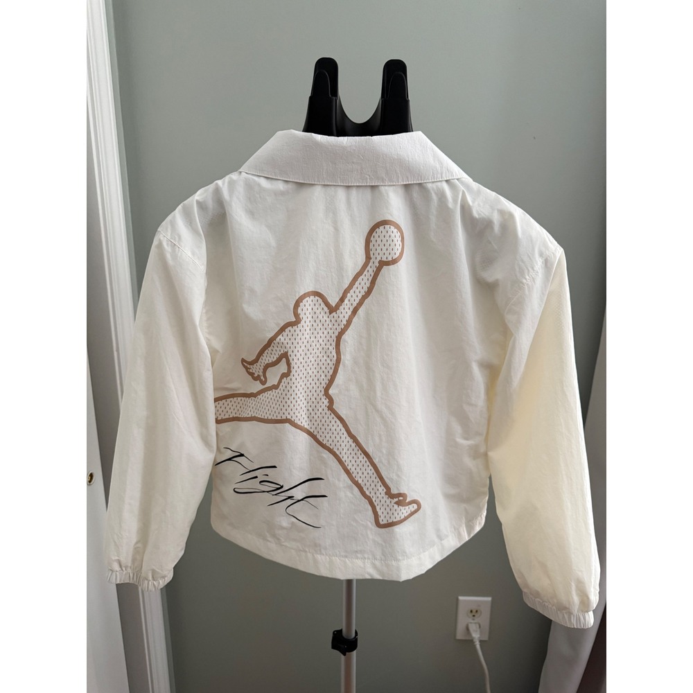 Jordan Flight Boys Jacket White Tan Jumpman Logo Mesh Lined Size M 10-12 Years - Picture 2 of 5